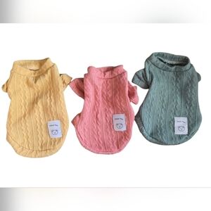 🐾 Set of Three Knitted Dog Sweaters in Yellow, Pink, and Green Sz Xs